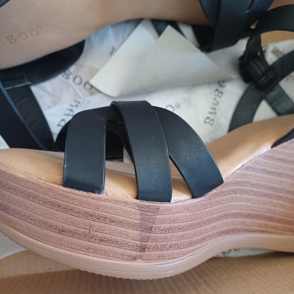 Bamboo Y2K Black Tan Wedge Sandals 6.5 EUC - Picture 8 of 9